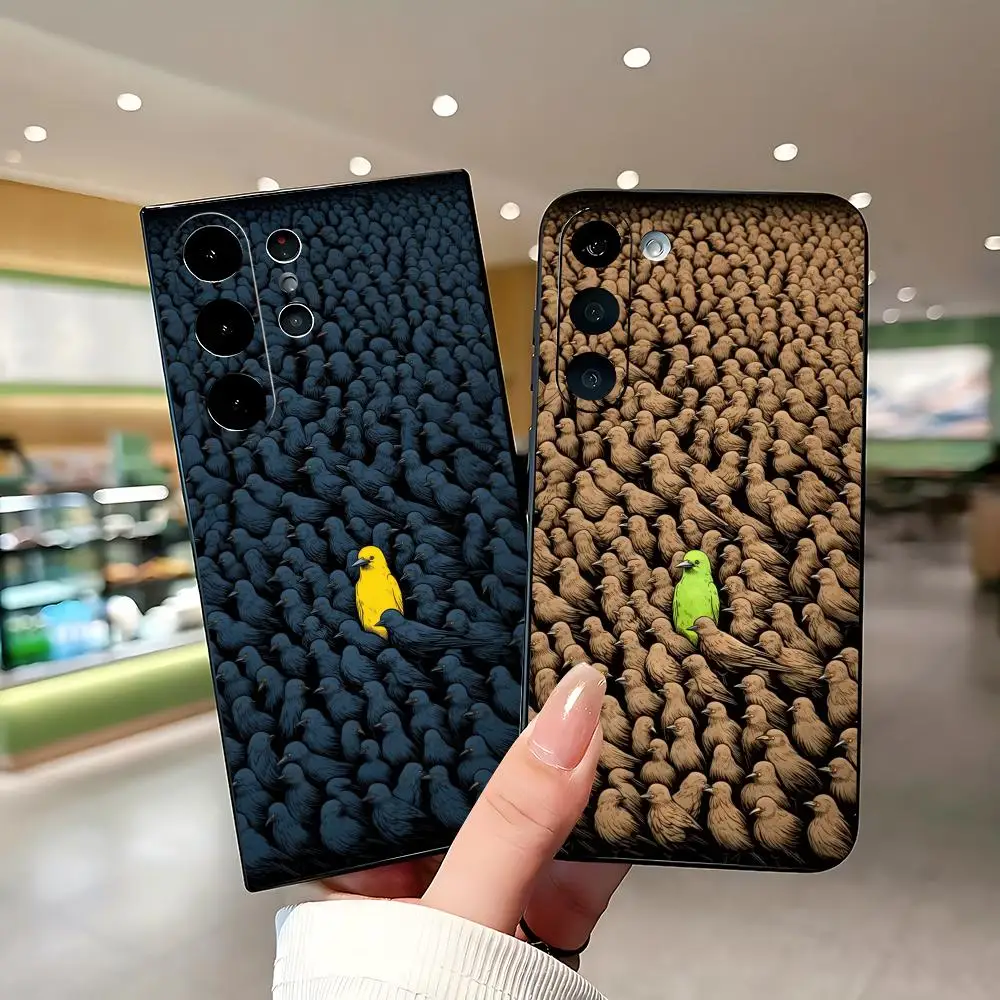 Фото Модный трендовый чехол для телефона с разноцветными птицами для Samsung Galaxy S26 S25 S24 S23 S22 S21 Plus Ultra Note20, мягкий, черный №3