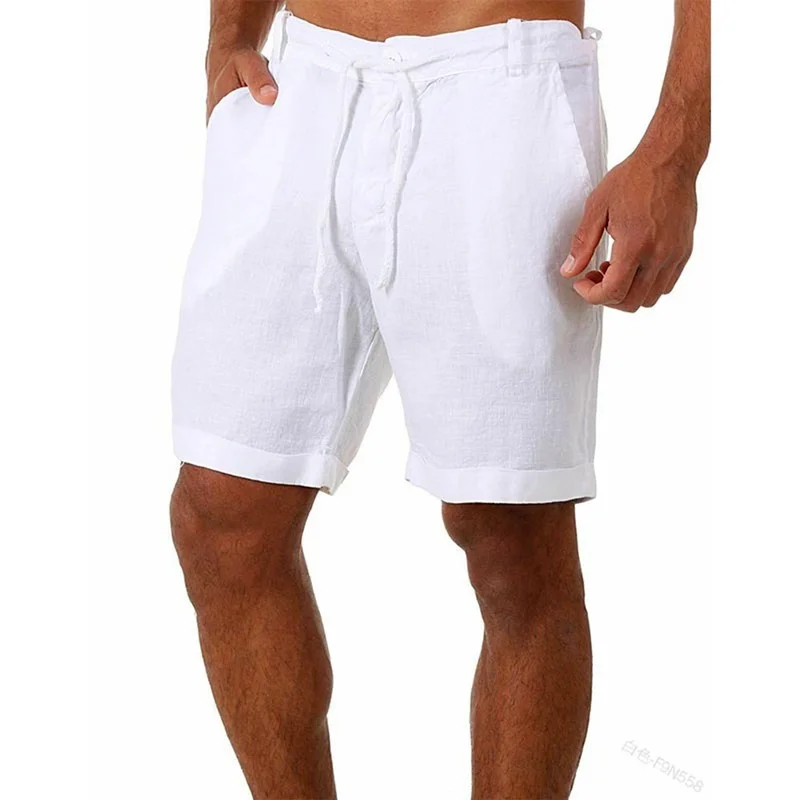 

2022 New Beach Fashion Shorts Men's Summer Linen Casual Single Pants Pure Color Lace-up Quick-drying Shorts