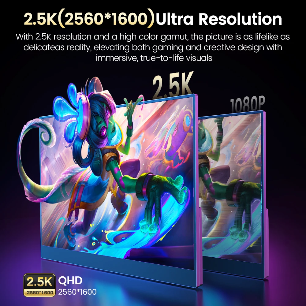Фото Портативный игровой монитор EVICIV 240 Гц, 16 дюймов, 2.5K, 100% DCI-P3, матовый IPS-экран, внешний дисплей для PS5, Xbox, Switch, ноутбуков, телефонов №3
