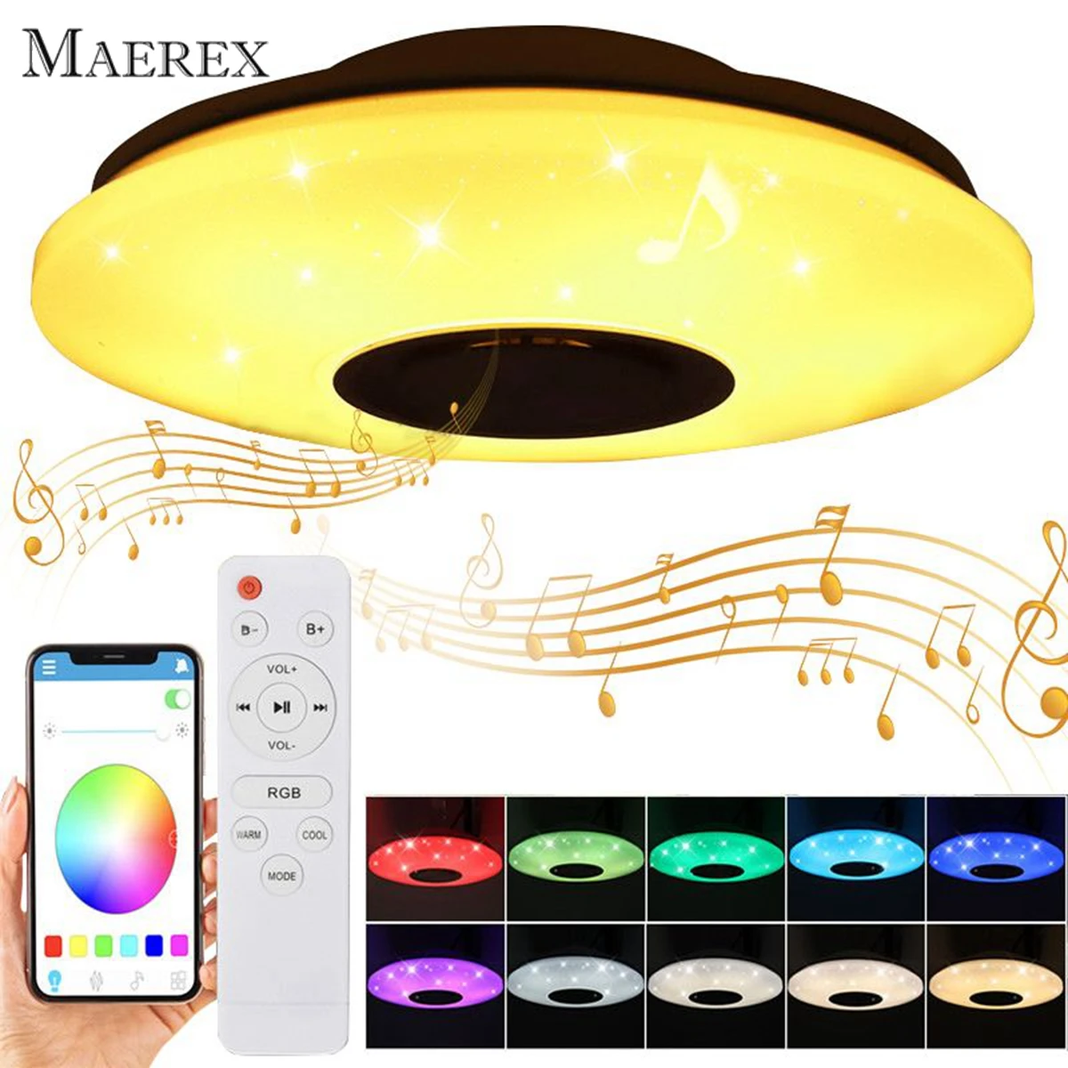 

102 LED RGB Ceiling Light AC220V bluetooth Music Speaker Lamp Remote+APP Control Dimmable Modern Smart Home Party Light