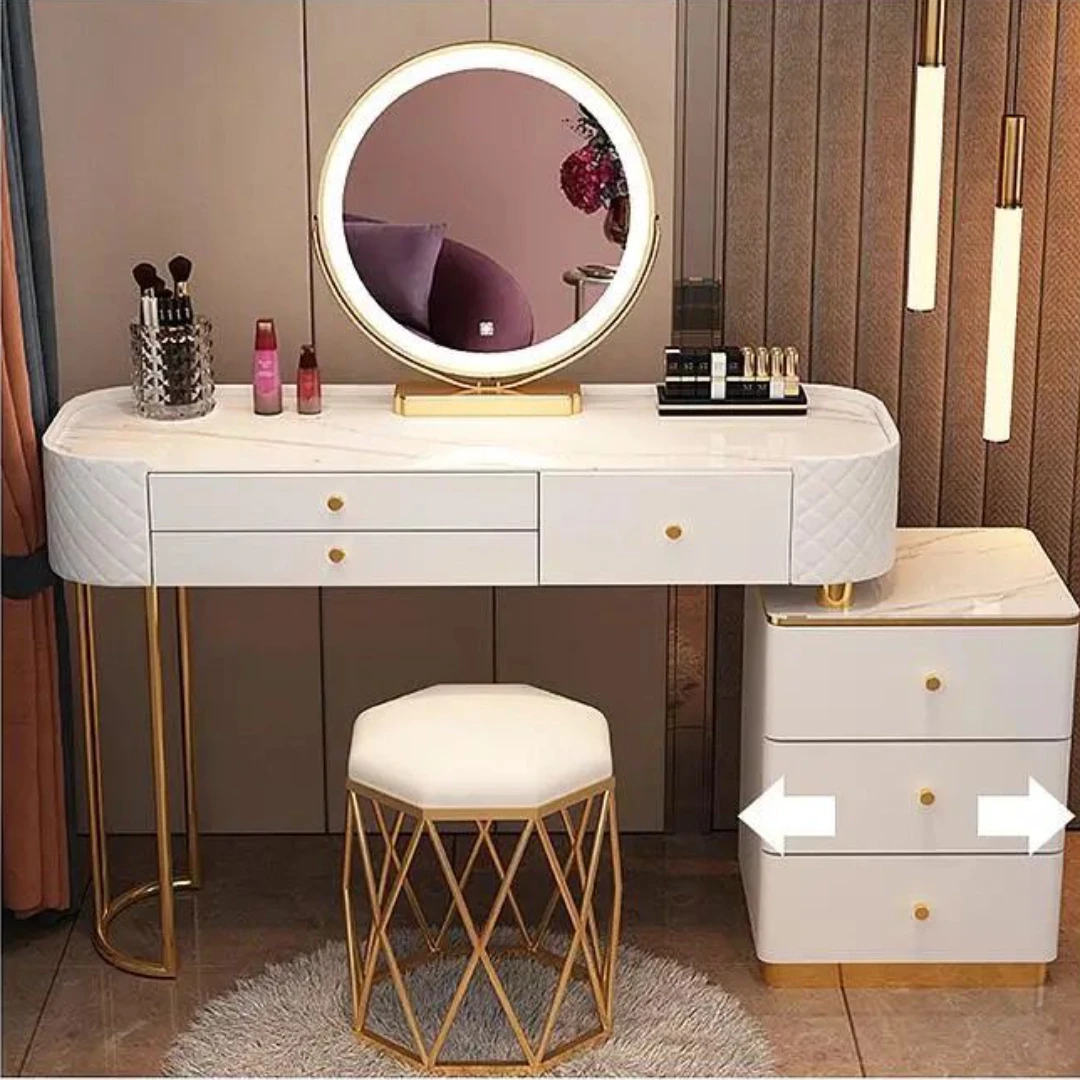 

Vanity Desk Modern Dresser Table LED Mirros Household Bedroom Dressing Table Density Board Makeup Table With Mirror Furniture