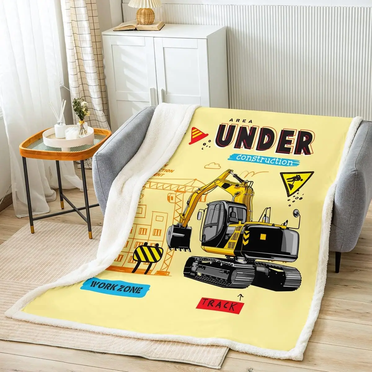

Cartoon Excavator Fleece Throw Blanket for Bed Sofa Couch Construction Vehicles Plush Blanket Construction Vehicles