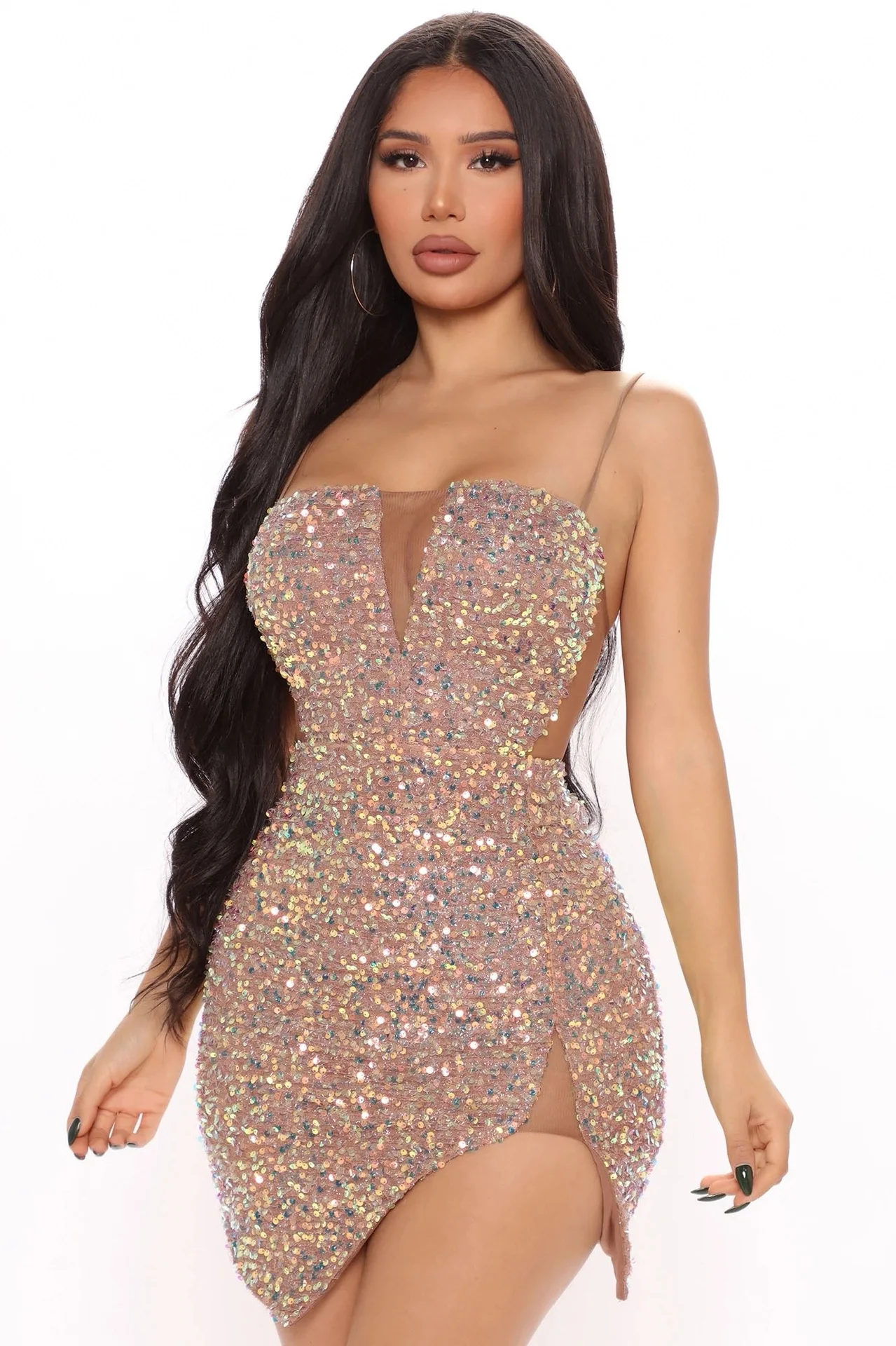 

RMSFE 2022 Autumn and Winter Women Beaded Sleeveless Suspender Hip Wrap Sexy Nightclub Fashion Evening Dress