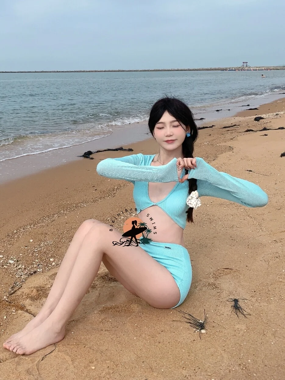 Bikinibaby Self-Made Mint Mambo с длинными рукавами Island Vacation Gyaru бикини высокой талией