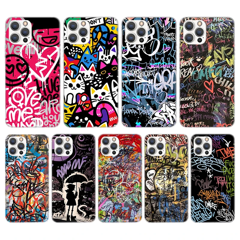 Фото Модный чехол для телефона с граффити для iPhone 13 12 Mini 11 Pro X XR XS Max 8 7 Plus SE 2020 6 + 6S 5 5S, чехол с рисунком №1