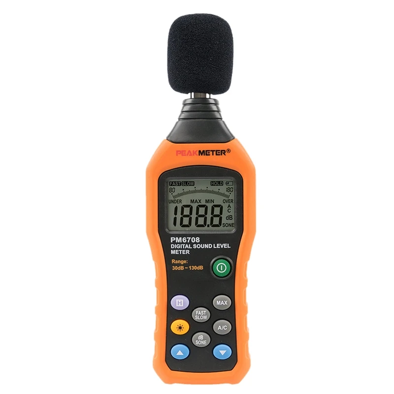 

Цифровой измеритель уровня звука PEAKMETER PM6708, Утяжеленный децибел A и C, высокоточный детектор с ЖК-дисплеем