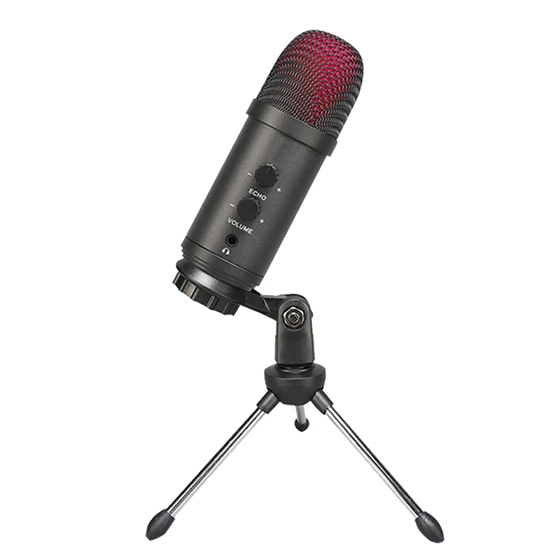 

USB Microphone Condenser Microphone with Tripod Volume Control Built-in Monitor Headphone Jack Cardioid Pickup
