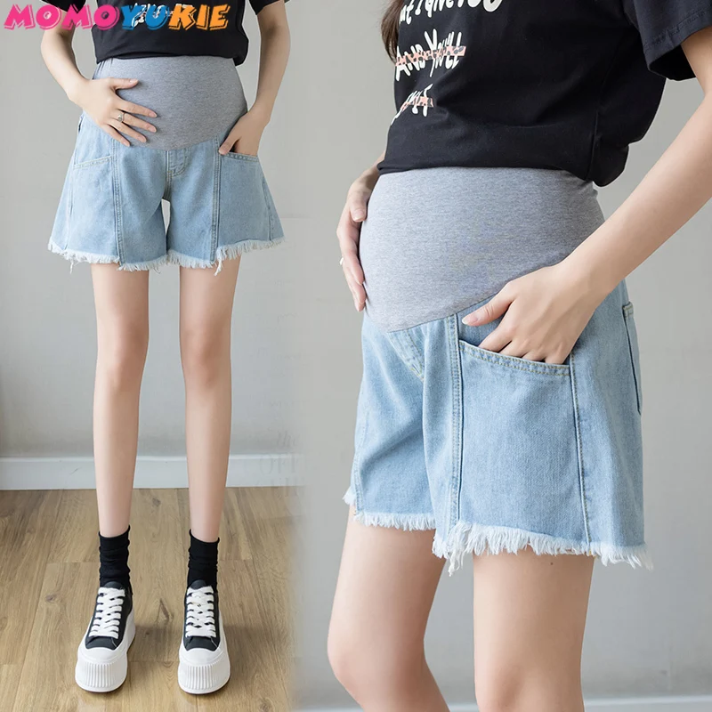 maternity Clothes for pregnant women shorts summer pregnancy ripped denim pants wide leg woman  women's clothing 2022 grossesse