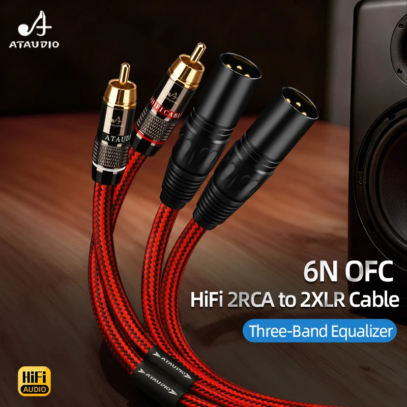 Фото Кабель 6N OFC HiFi 2RCA на 2XLR, переходник аудио (гнездо/штекер) для усилителя, микрофона, премиум-качества, кабель RCA на XLR. №1