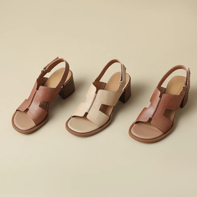 Women Sandals Shoes High Heels Elegant Genuine Leather High Quality Comfortable Shoes Women Casual Office Lady  LX32