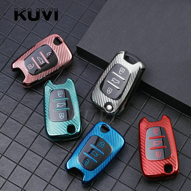 

New Carbon fiber TPU car key case for Kia Ceed Picanto Sportage for hyundai i30 ix35 car key case smart holder cover keychain
