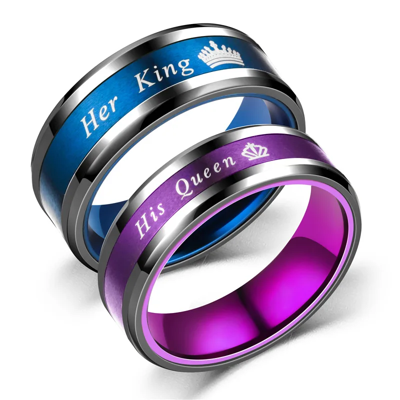 

Carofeez 2023 Fashion “Her King” “His Queen”Letter Couple Rings for Lovers Valentine's Day gifts Vintage Engagement Wedding Band