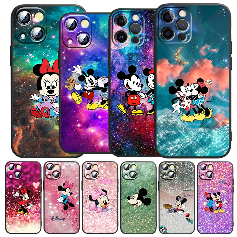 

Mickey Minnie colorful For Apple iPhone 14 13 12 Pro Max Mini 11 Pro XS Max X XR 6 7 8 Plus SE 2020 Black Soft Phone Case