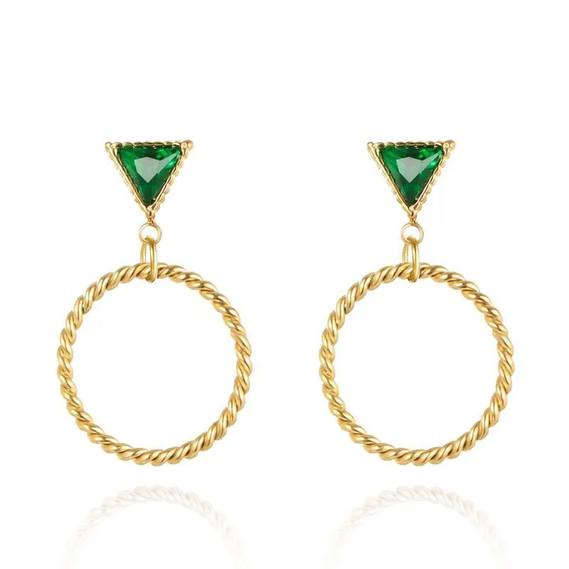 

Emerald Zircon Stud Earrings Fashion Designer French Twist Stainless Steel Earrings Golden Color Plated Women's Jewelry