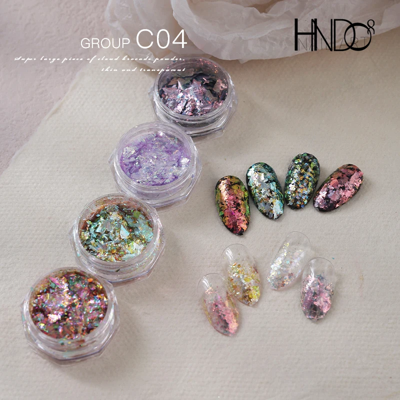 

HNDO New 4 Pcs Opal Powder Set Sparkle Glitter Nail Art Colorful Pigment Dust Iridescent Flakes Manicure DIY Decor Design 2022