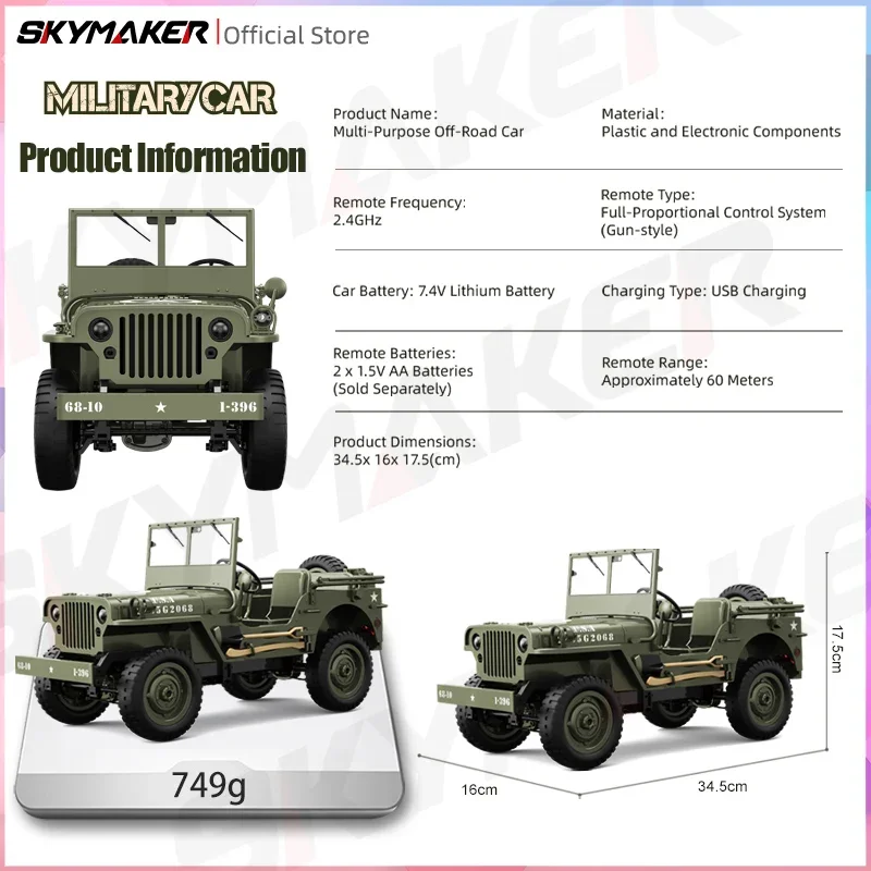 Фото JJRC C8815 1/10 Rc Car 1941 MB Scaler Willys Jeep 2,4g 4wd RTR Crawler, скалолазание, военный Радиоуправляемый грузовик, внедорожник №5