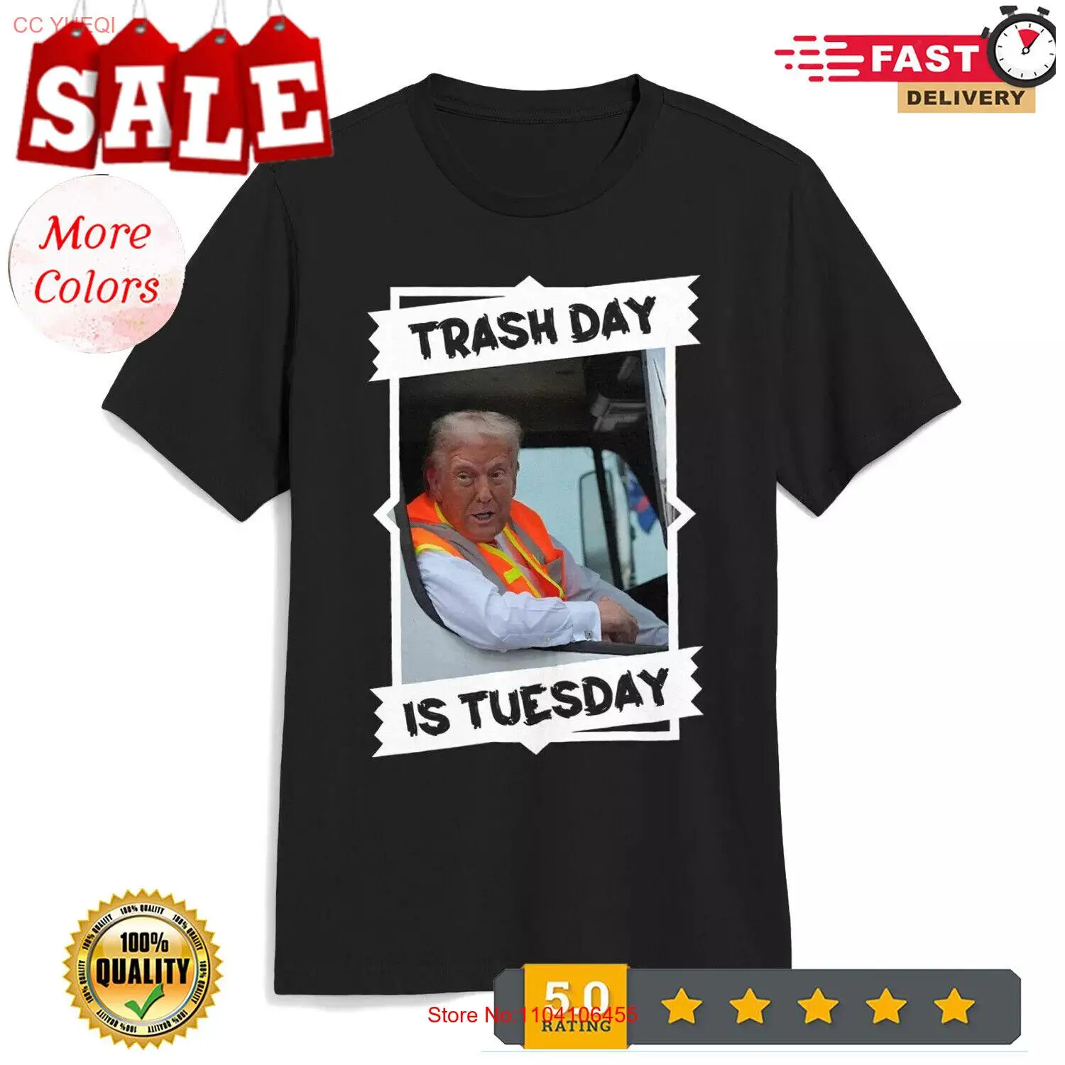 Trash Day Is Tuesday Trump Garbage Truck Worker Vest Флаг США MAGA 2025 Футболка