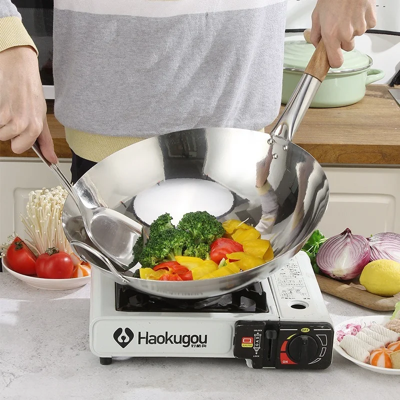 Китайская традиционная кухонная посуда wok из нержавеющей стали без покрытия
