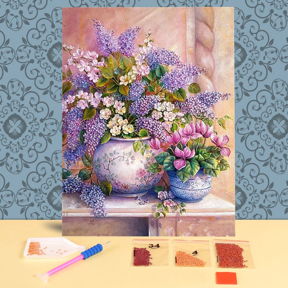 

Набор для алмазной вышивки «сделай сам», Алмазная мозаика в виде цветка сирени, для домашнего декора, рождественский подарок, Настенная кар...