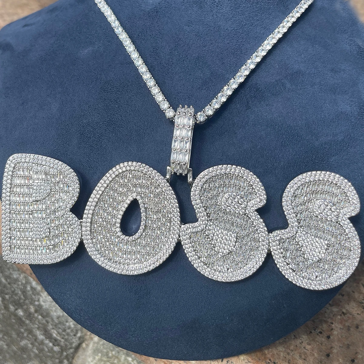 Ожерелье с буквами Bubble Micro Pave на заказ для мужчин Iced Out Baguette персонализированные
