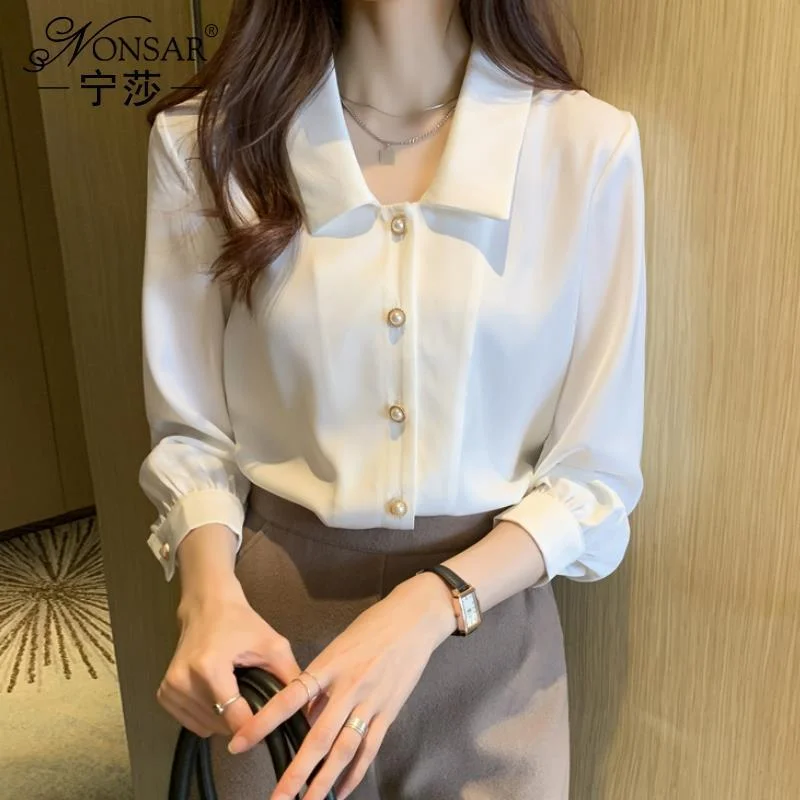 3xl Office Women Tops Blouses 2022 New Spring Single-breasted Casual Chiffon Blouse Solid Shirt Long Sleeve Fashion Blusas Mujer