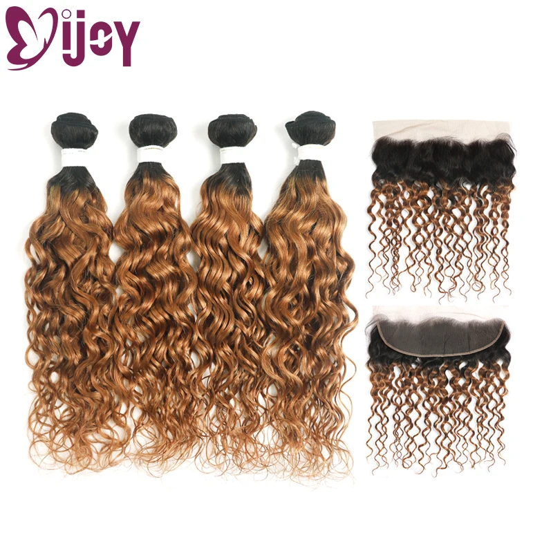 Коричневые волнистые пучки омбре с фронтальной двухцветной 1B/30 бразильские