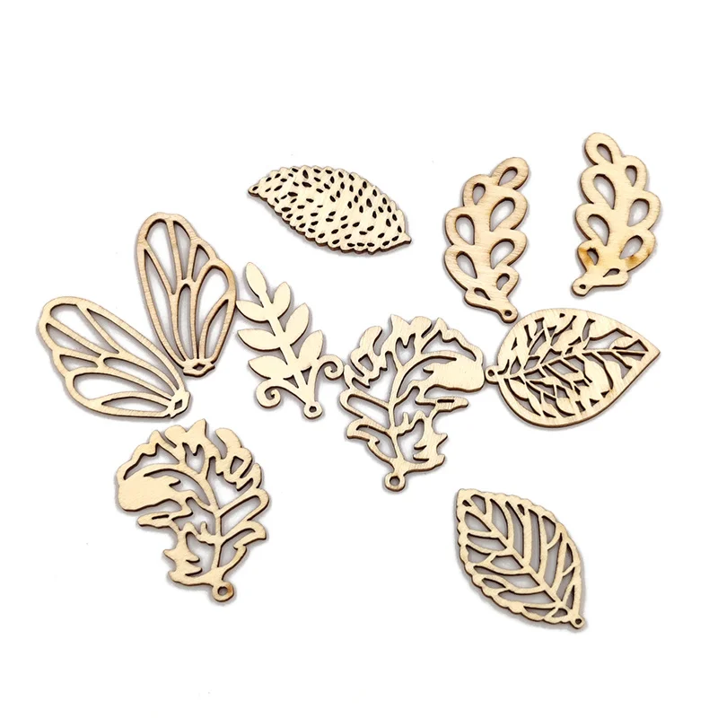 

10pcs Wooden Leaves Unfinished Wood Cutouts Wood Shapes Pieces Wood Discs Slices for DIY Craft Wedding Party Decor