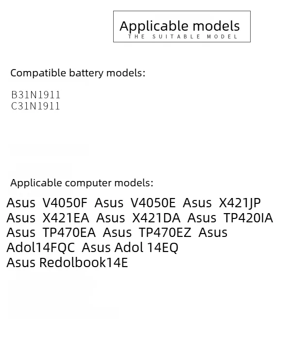 Аккумулятор для ноутбука B31N1911 11.4V 3550mAh для ASUS V4050F V4050E X421JP X421EA TP470EA TP470EZ ADOL14FQC ADOL14EQ REDOLBOOK 14E (art.: 3920da35ee889) - 3920da35ee889