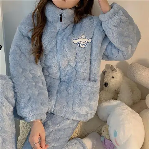 

Пижама Sanrio Cinnamoroll для пар, утепленная Хлопковая пижама с подкладкой из кораллового бархата, зимняя домашняя одежда для мужчин и женщин