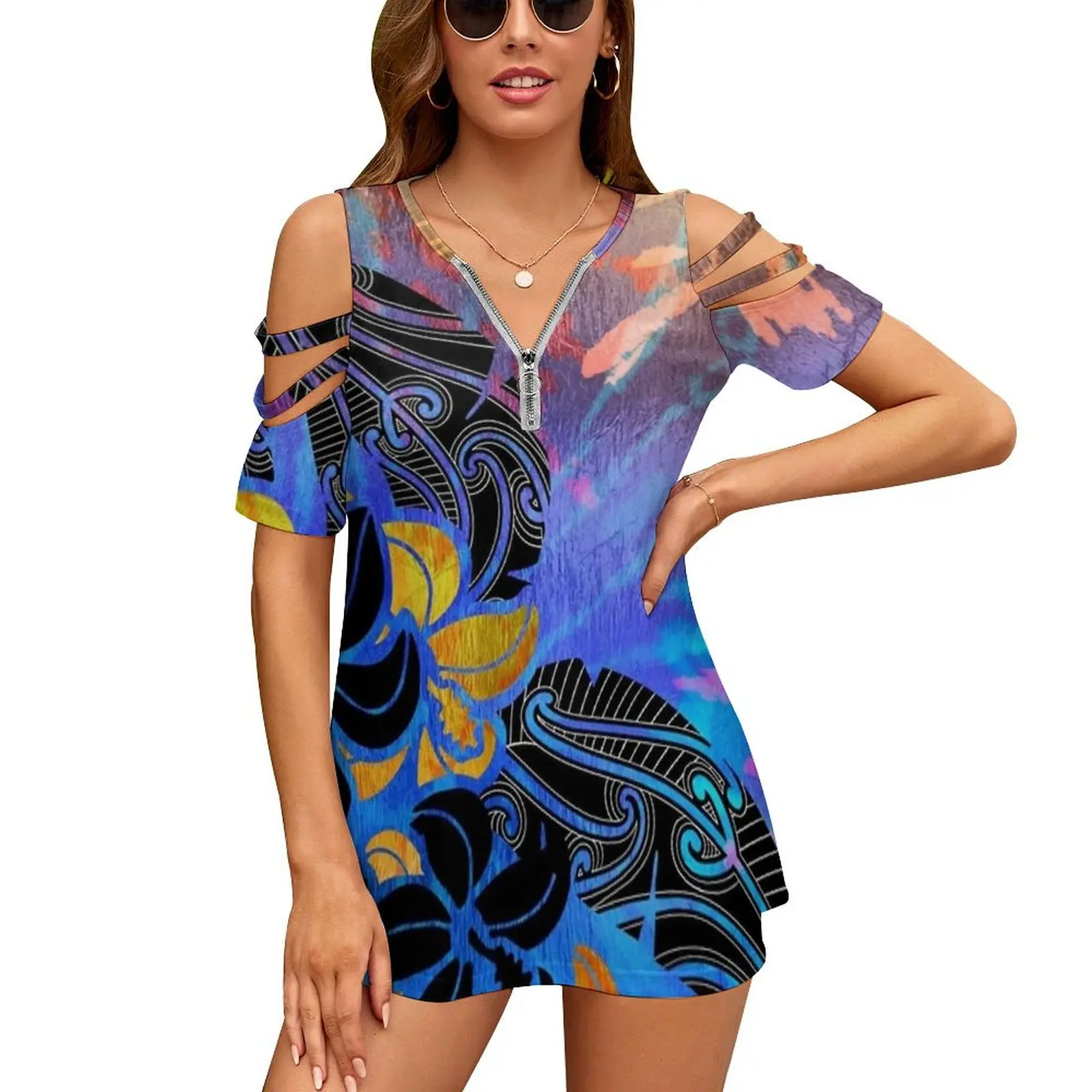 Женская футболка Hibiscus с блестящими красками новая модная принтом на молнии