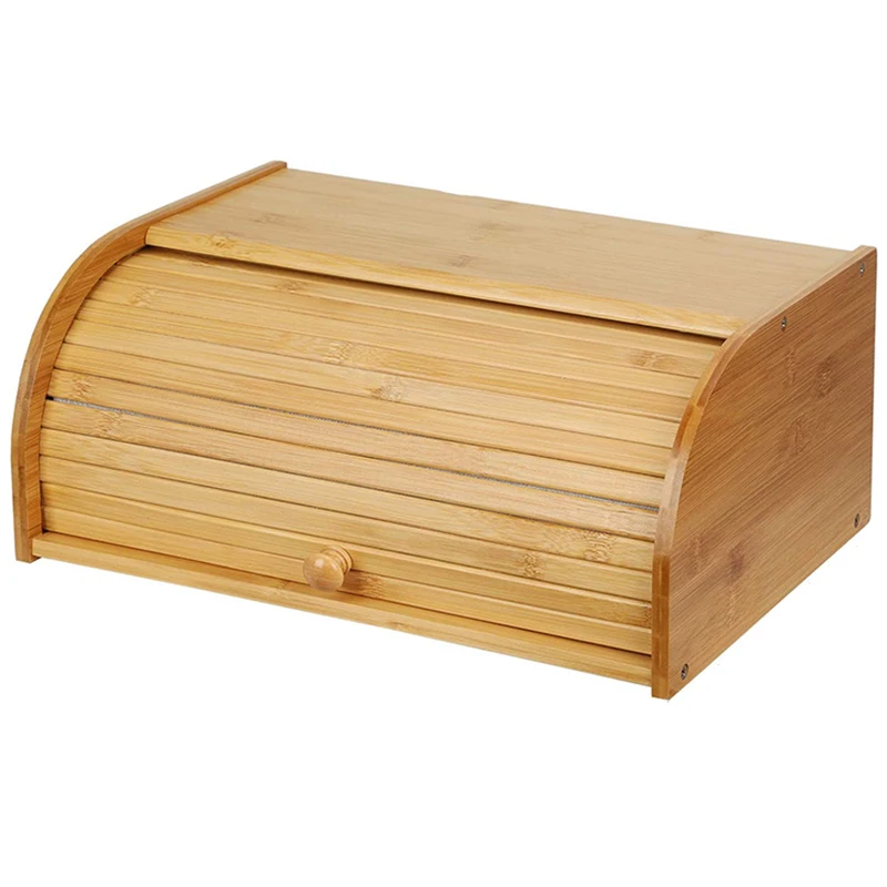 

Natural Wooden Bread Box Bamboo Roll Top Bread Box Kitchen Food Storage Bin, Countertop Bread Keeper