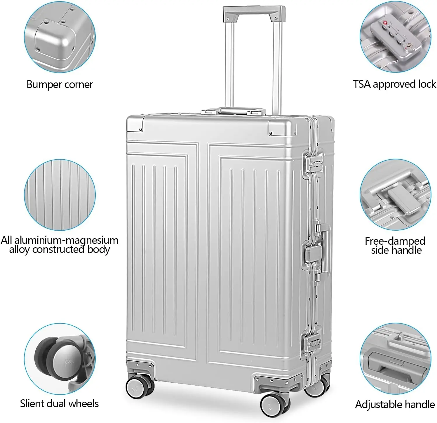 Алюминиевый дорожный чемодан на колесиках с кодовым замком цвета в ассортименте