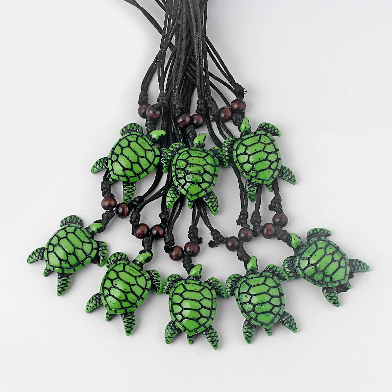 

12pcs/lot Faux Yak Bone Green Resin Sea Turtle Pendant Necklace Fashion Animals Charm Necklace Trend Jewelry Wholesale