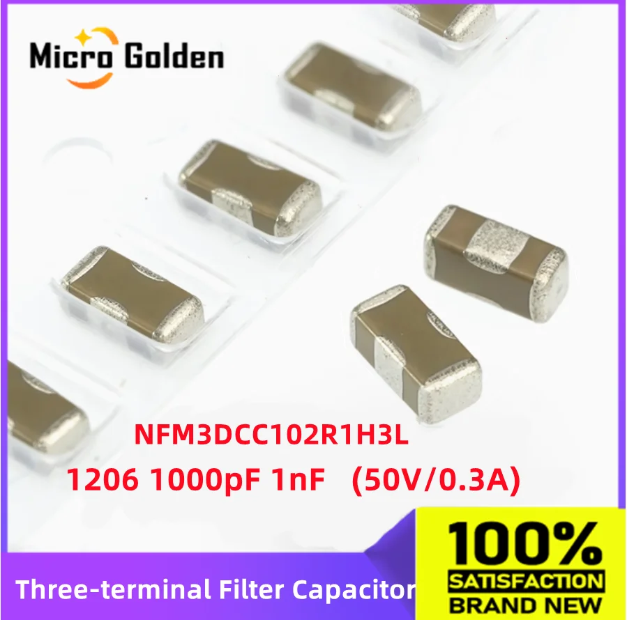 

(10PCS) 1206 1000pF 1nF 50V 0.3A 3216 SMD Three-terminal Filter Ceramic Capacitor NFM3DCC102R1H3L EMI Static Noise Filter