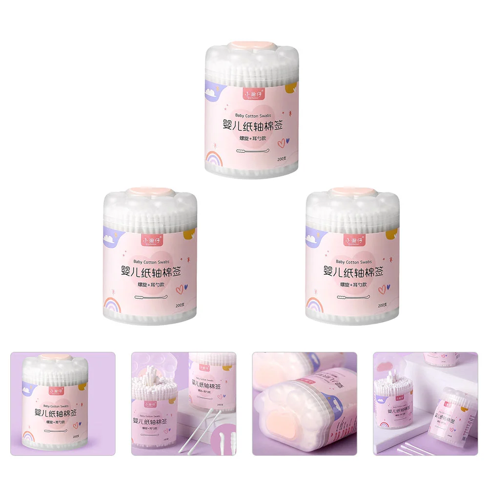 

3Boxes Multifunctional Baby Use Swabs Ear Cleaning Cotton Swabs Double-headed Cotton Swabs for Ear Cleaning