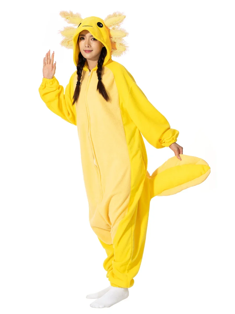 

ELEIMOS Halloween Onesie Yellow Axolotl For Women Men Adult Animal Kigurumis Pyjamas Cartoon Pajama Homewear Cosplay Costume