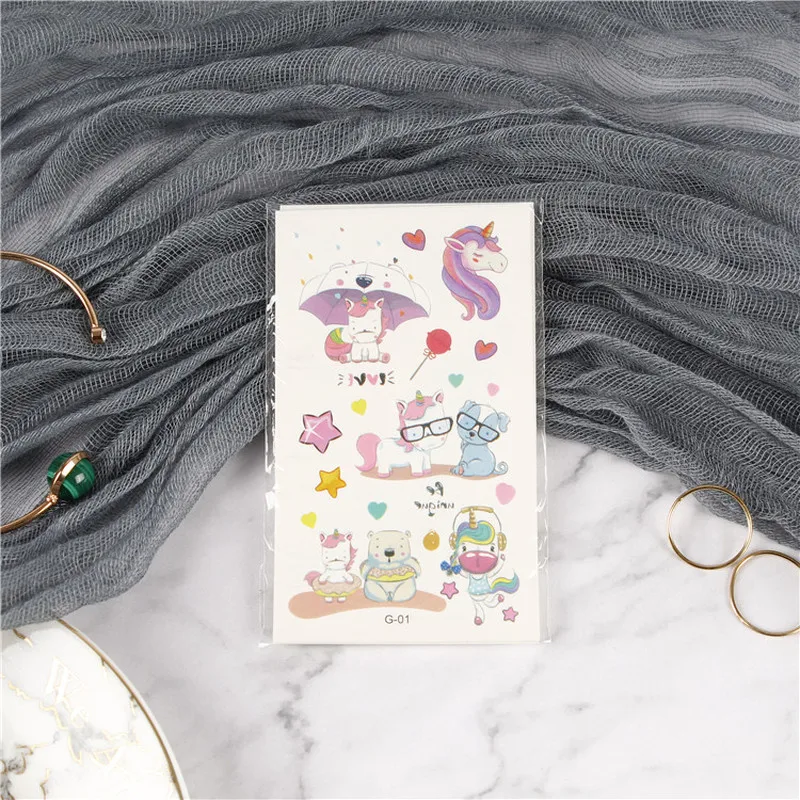 Набор татуировок с мультяшным единорогом Временные татуировки симпатичные