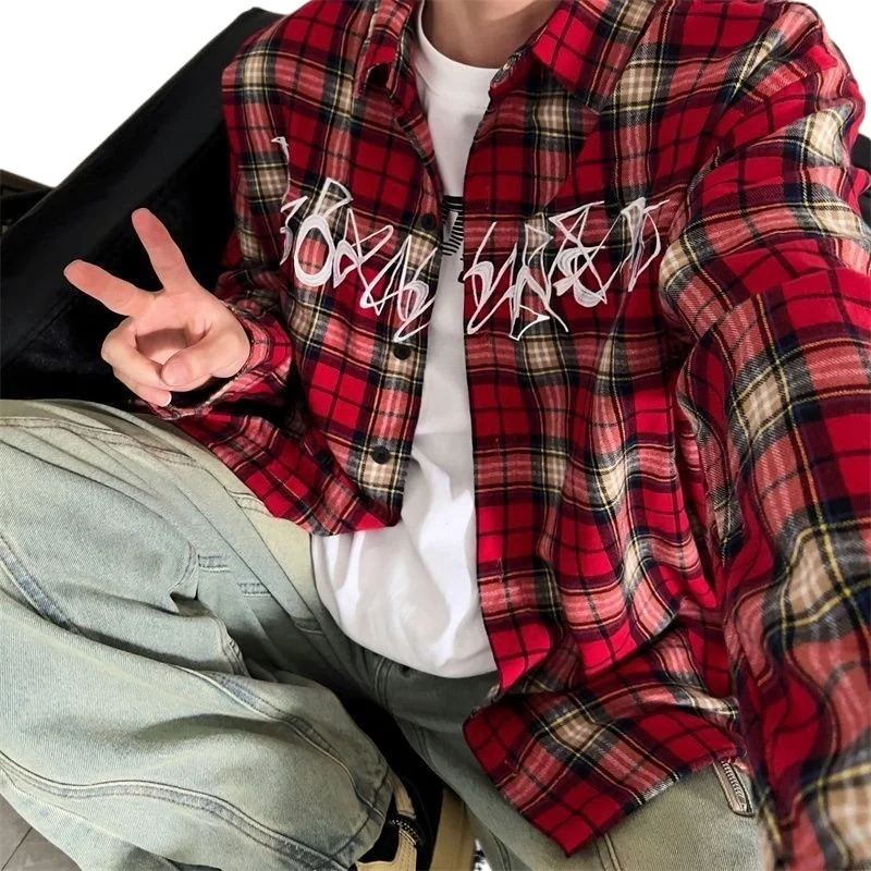 Рубашка женская в шотландскую клетку винтажная Повседневная Блузка с длинным