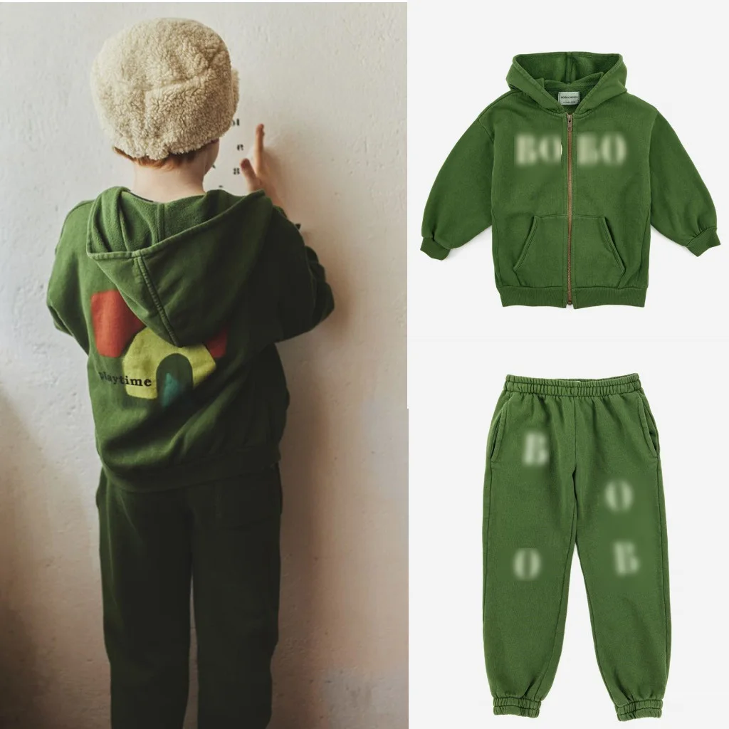 

Hoodie Pants Sets for Boys 2022 Autumn Winter Spain Brand Kids Cloth Boys Autumn Green Sets 2 Pcs