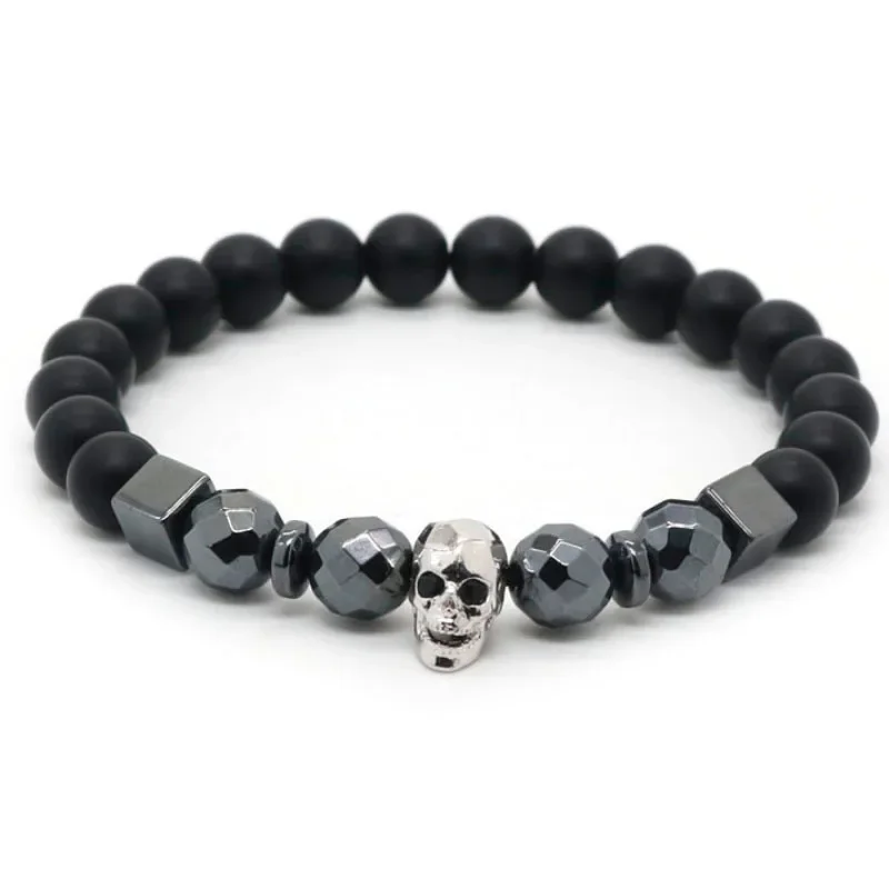 Браслет с подвеской в виде короны и черепа для мужчин природный гематит