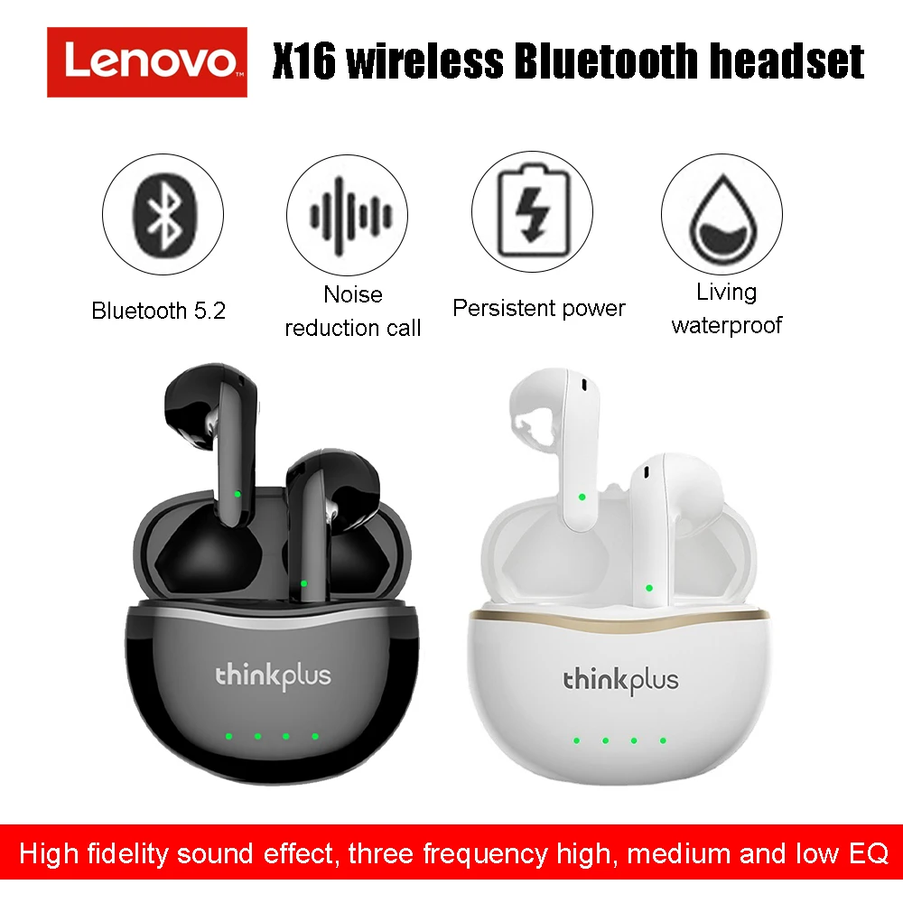 

Original Lenovo X16 Headphone Wireless Bluetooth 5.2 TWS Earphones Thinkplus X16 Stereo Music Earphone Sports Earbuds With Mic