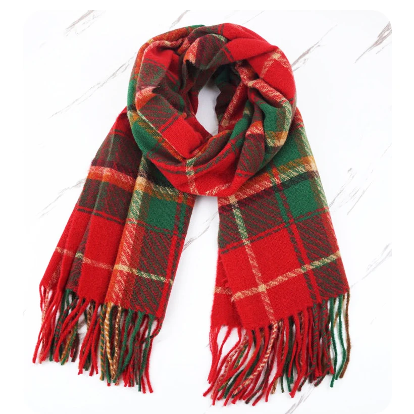 Круглая пряжа Анкара красный клетчатый шарф осенне-зимний искусственный кашемир