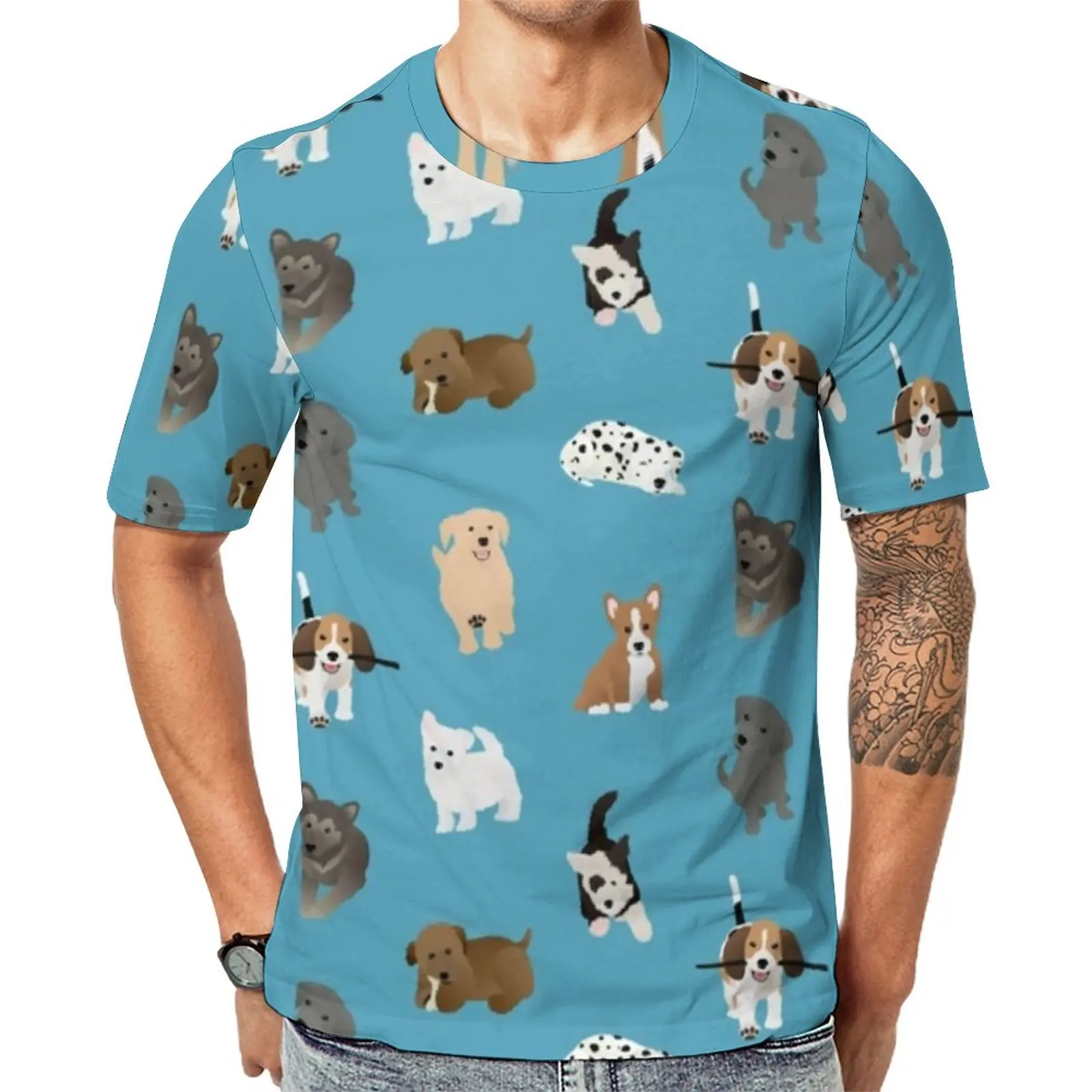 

Cute Dalmatian Print T-Shirt Colorful Puppies Novelty T-Shirts Short Sleeve Printed Tops Cheap Premium Fun Oversized Clothing