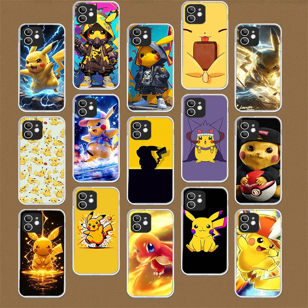 WRA-21 Pokemon Pikachu Transparent Flexible TPU Case For iPhone XS XR 5 6 7 8 SE 11 12 Mini Plus Pro Max