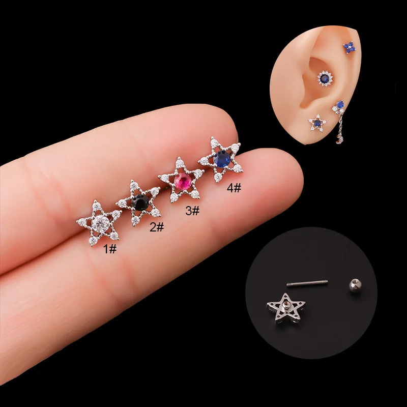 

New 1PC 20G Stainless Steel Colorful Zirconia Cartilage Cz Earring for Women Star Helix Ear Studs Piercing Jewelry