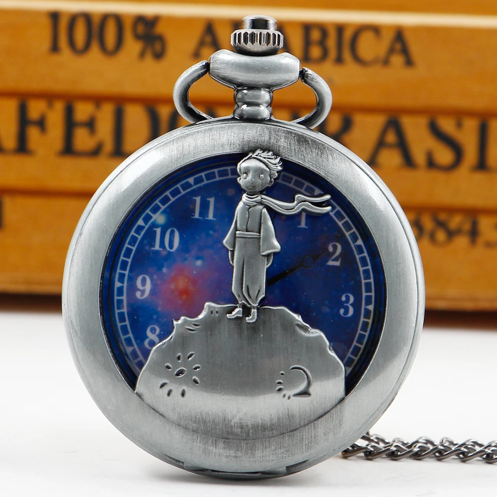 

Hot Selling Classic Quartz Pocket FOB Watch Planet Blue Bronze Chain Clock Pocket Watches for Men Women Fans