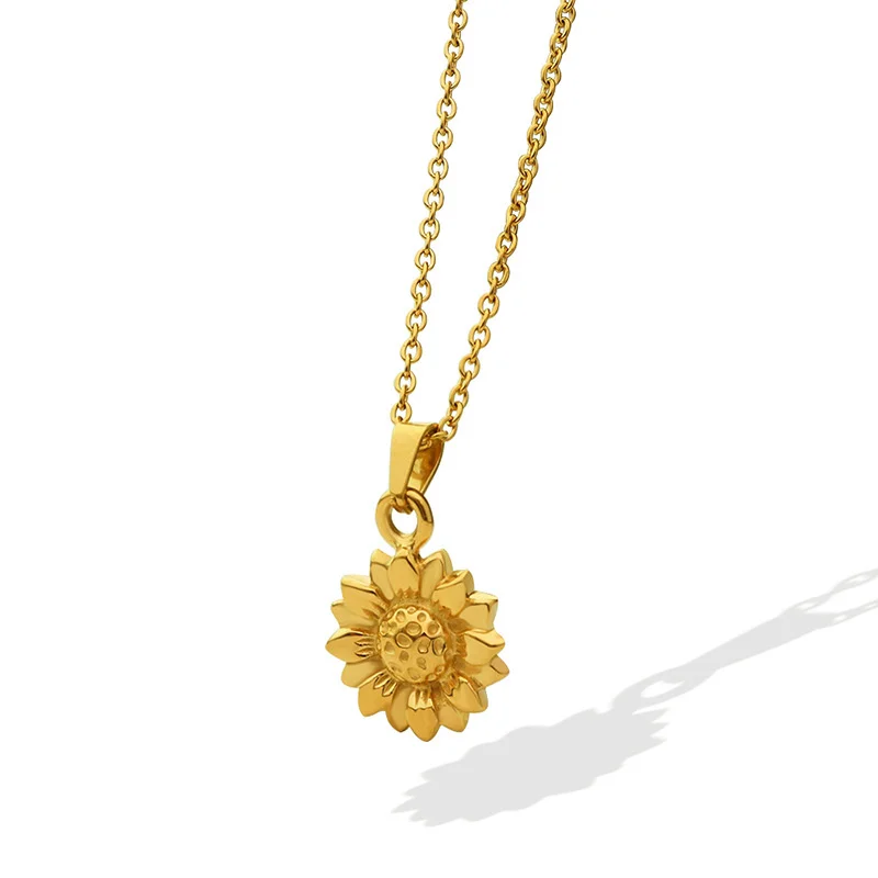

Fashion Sundance Sunflower Silver Gold Color Pendant Necklace Women Gold-plated Steel Metal Link Chain Trendy Jewelry Gift