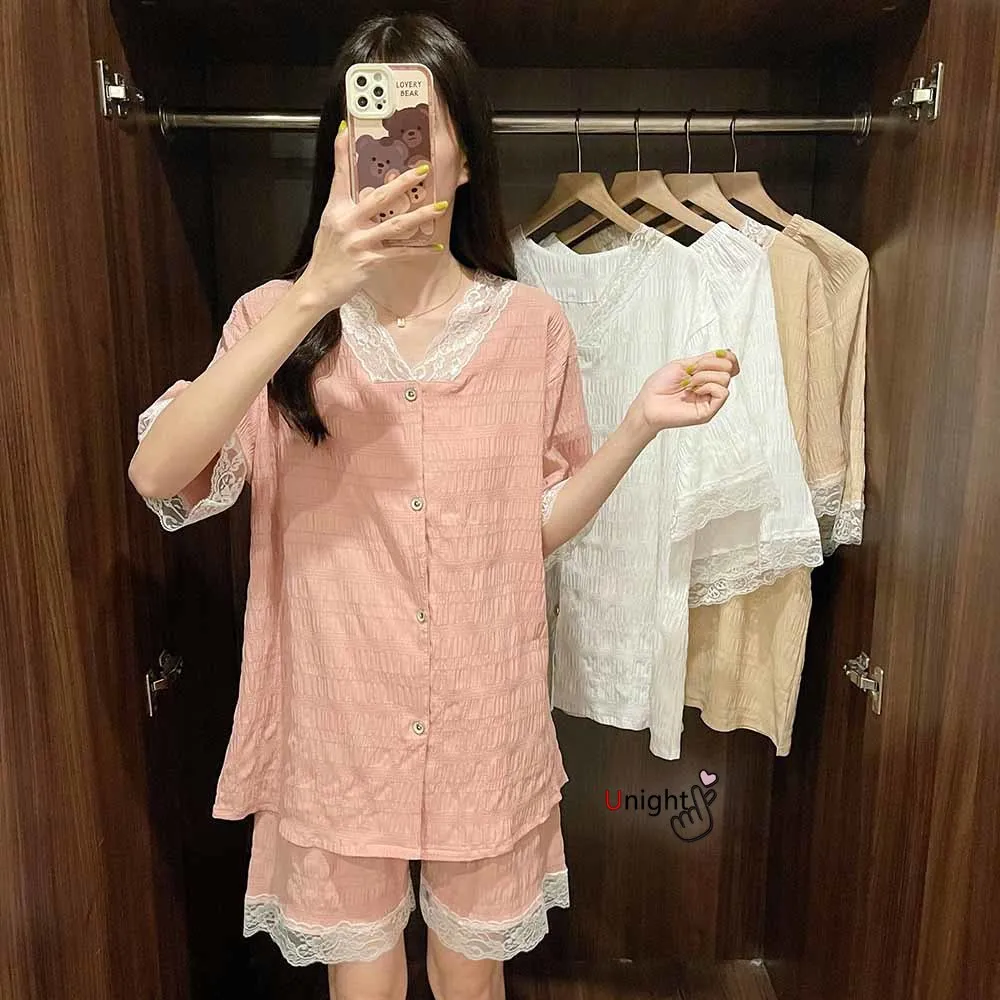 Summe RWomen's Pajamas Home Suit Pyjama 6XL Cotton Femme  2 Piece Set Lounge Wear Set Oversize Pijamas Mujer Sleepwear Nightgown