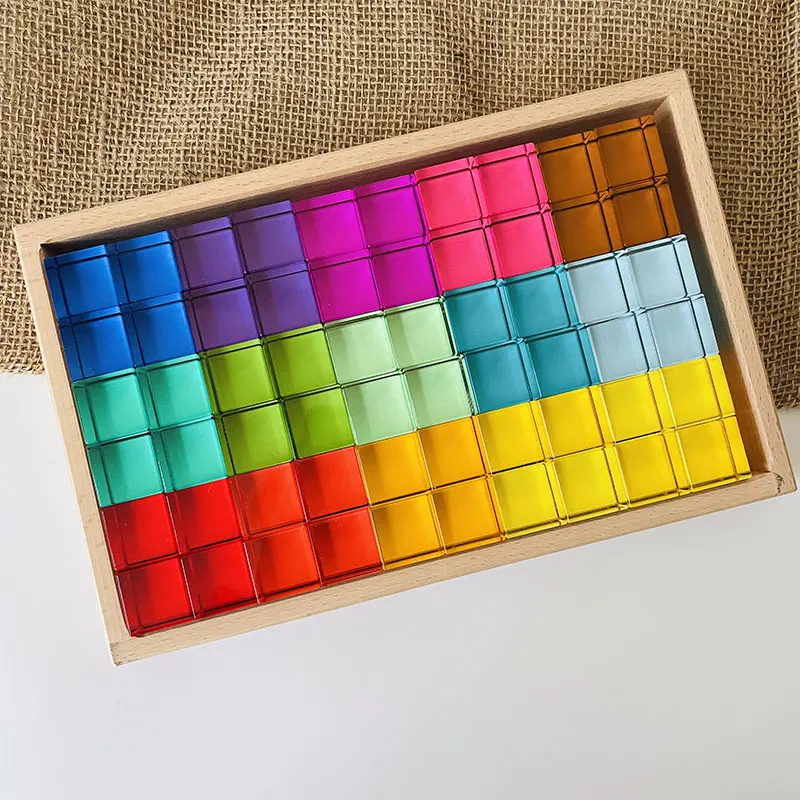 

Acrylic Rainbow Blocks Cubes Gem Blocks Toys for Kids Transmission Cubes Stacking Openended Play Montessori Educational Toys