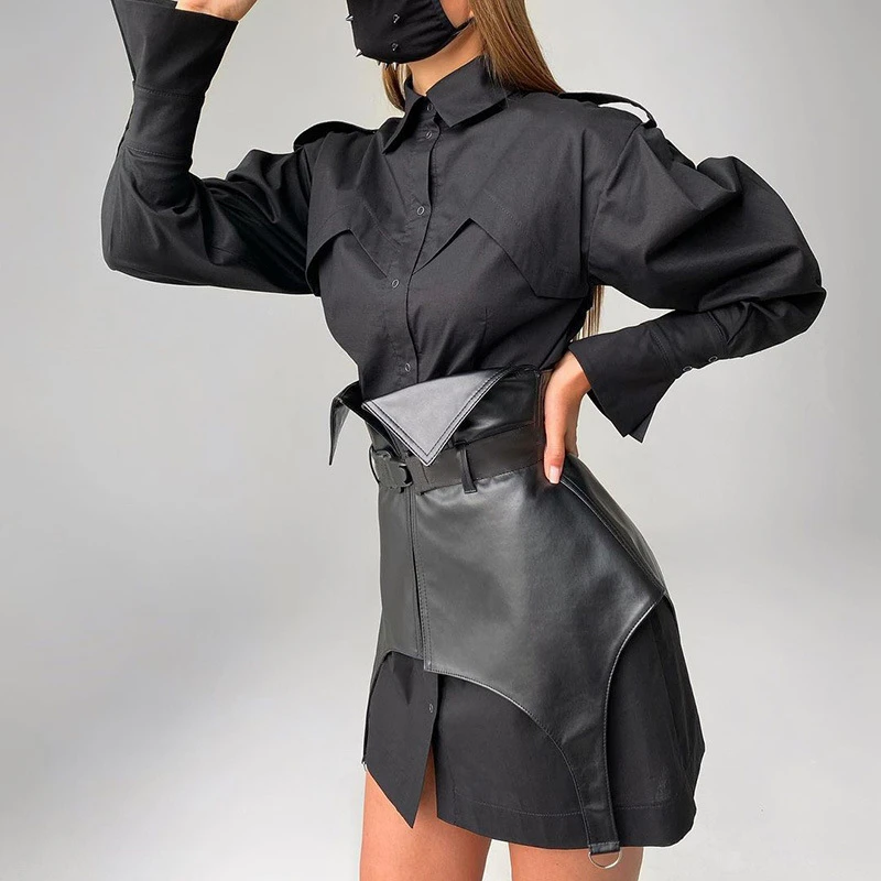 

Black PU Leather Belt Buckle Corset Women Spring 2022 Fashion Slim Streetwear Elegant Ladies Corsets